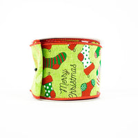 RIBBON 2.5X10YDS CHRISTMAS STOCK LIME
