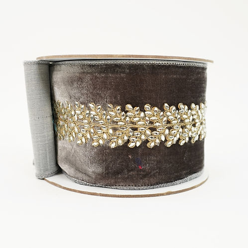 RIBBON ROYAL VINE 4X5YDS GREY WITH JEWELS