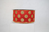 RIBBON GLITTER POLKA DOTS 2.5X10YDS RED AND GOLD