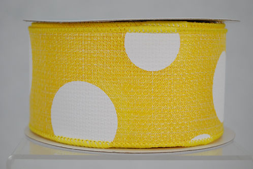 RIBBON 2.5" X 10YDS GIANT DOTS YELLOW AND WHITE