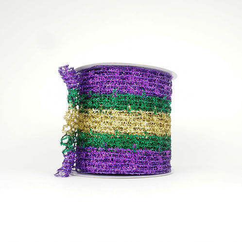 RIBBON 4" X 10YDS STRETCH NETTING MARDI GRAS