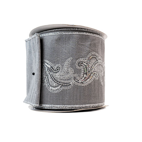 RIBBON 4" X 10YDS SEQUIN SCAN SILVER