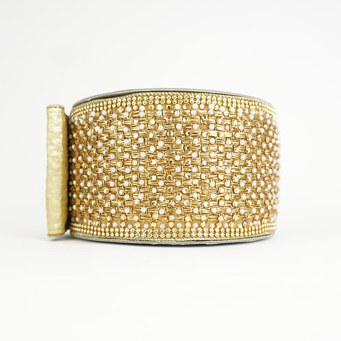 RIBBON 4X10YDS PEARLS & DIAMONDS GOLD