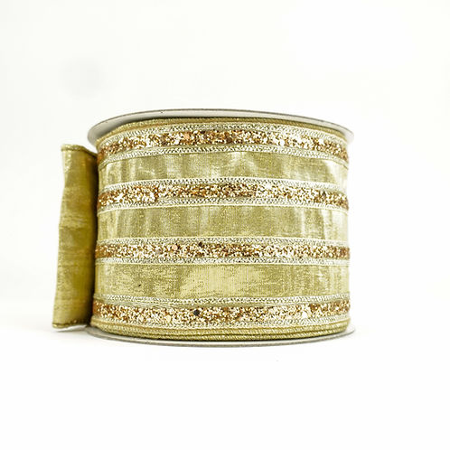 RIBBON CHUNKY GLITTER STRIPES 4X10YDS PLATINUM