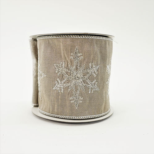 RIBBON SNOWFLAKE EMBROIDERY 4"X5YD GRAY AND SILVER