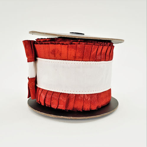 RIBBON 4" X 10YARDS RUFFLE BORDER WHITE AND RED