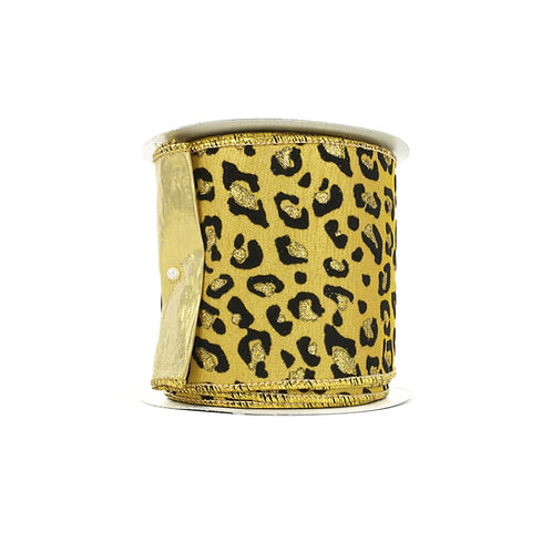 RIBBON 4" X 10YDS LEOPARD PRINT GOLD AND BLACK