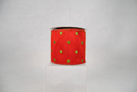RIBBON EMB POLKA DOT 4X10 GRN/RED