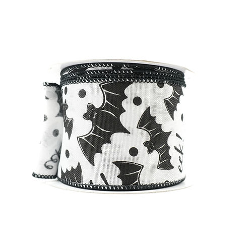 RIBBON 2.5" X 10YDS BATS WITH BLACK AND WHITE