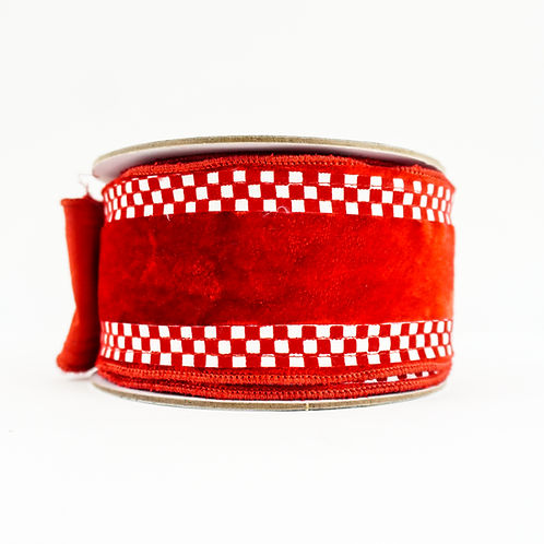 RIBBON 2.5" X 10YDS MINI CHECK BORDER RED