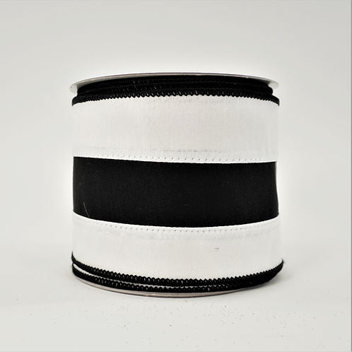 RIBBON LUSTER STRIPES 4X10YDS BLACK AND WHITE