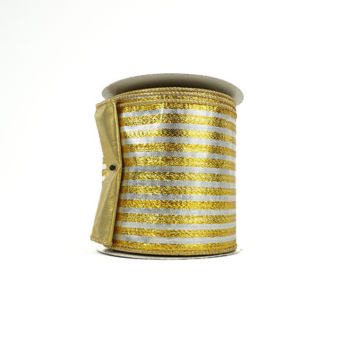 RIBBON METALLIC LAME STRIPE 4X10YDS GOLD AND SILVER