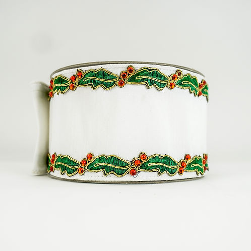 RIBBON HOLLY BORDER 4X10YDS WHITE