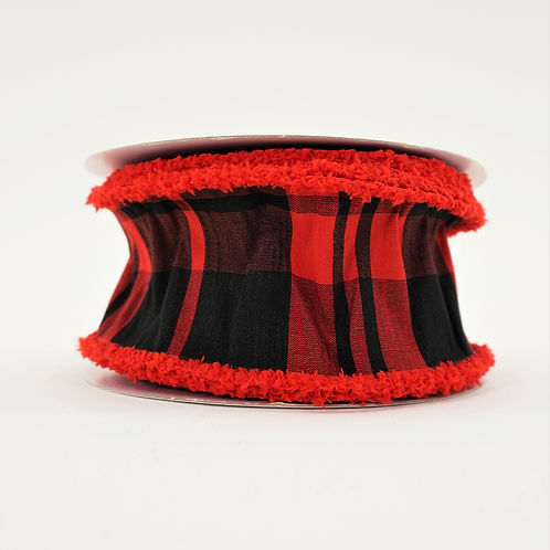 RIBBON FAUX DUPION PLAID 2..5X10YDS RED AND BLACK
