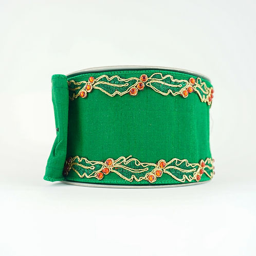 RIBBON HOLLY BORDER 4X10YDS EMERALD