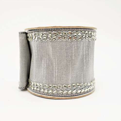 RIBBON ROYAL LAUREL BORDER 4X5YDS GREY JEWELS