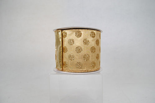 RIBBON GLITTER POLKA DOTS 4X10YDS GOLD