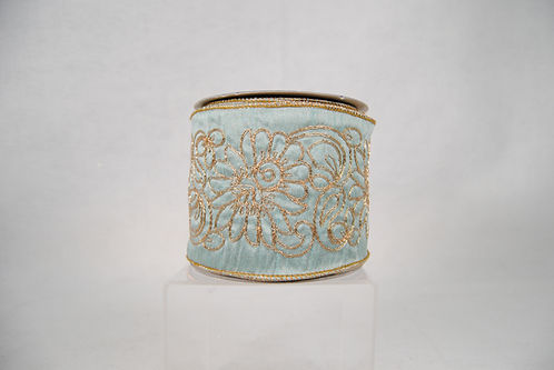 RIBBON 4X10YDS FLORAL EMBROIDERED TAFFETA TEAL