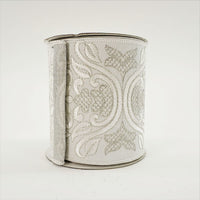 RIBBON EMBROIDERY DAMASK 4inX5yd IVORY AND SILVER
