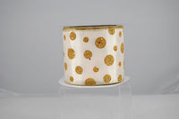 RIBBON 4X10YDS GLITTER FANCY DOTS GOLD AND IVORY