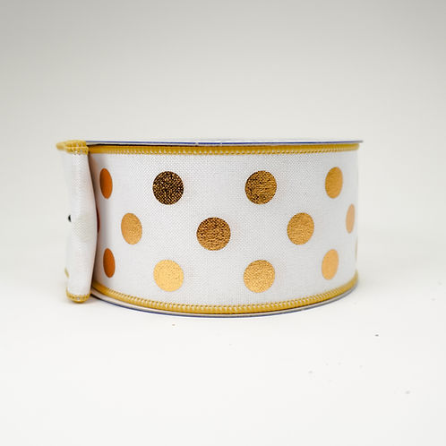 RIBBON FOIL DOTS 2.5X10YDS GOLD AND WHITE