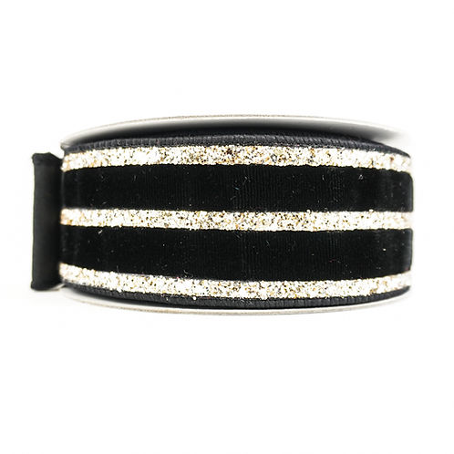 RIBBON VELVET GLITTER STRIPES WITH BLACK (2 SIZES)