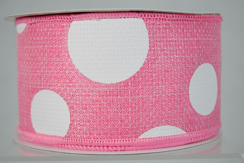 RIBBON 2.5X10YDS GIANT DOTS PINK AND WHITE