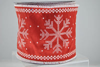 RIBBON 4X10YDS SNOWFLAKE DUPION RED