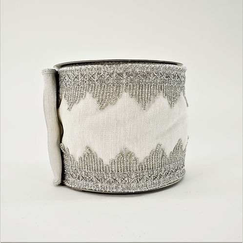 RIBBON JHALAR TRIM DUPION 4"X5YD WHITE