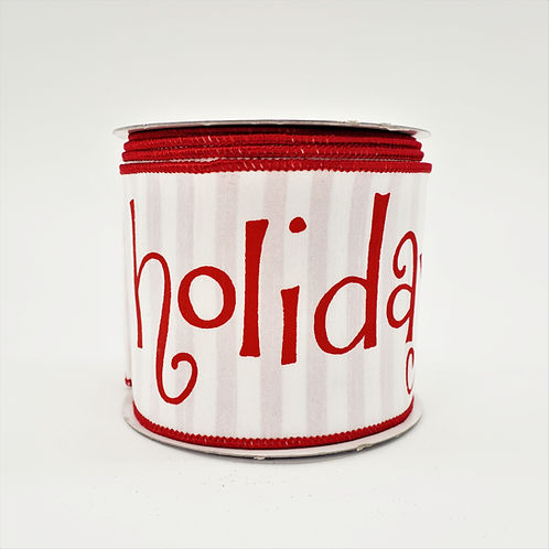 RIBBON HAPPY HOLIDAYS 4X10YDS WHITE AND RED