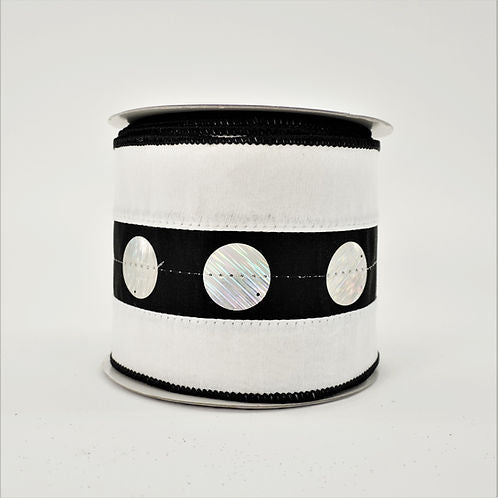 RIBBON LUSTER SEQUIN 4X10YDS BLACK AND WHITE