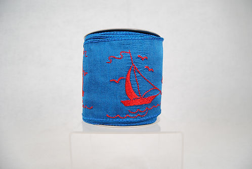 RIBBON SAILBOAT EMB 4X10YDS BLUE AND RED