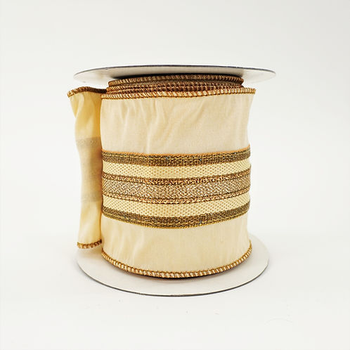 RIBBON METTALLIC TRIM DUPION 4"X5YD LTIGHT BEBEIGE