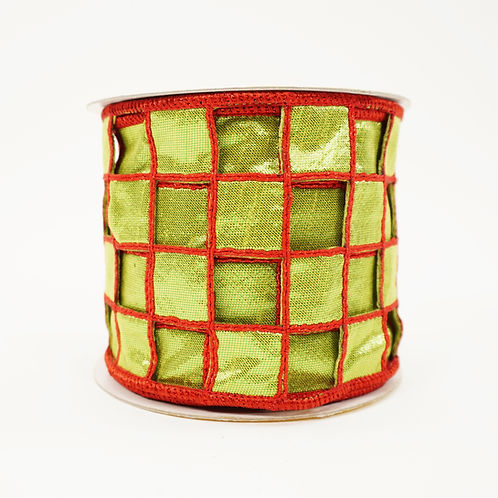 RIBBON CHECKS CUTOUT 4X5YDS LIME AND RED