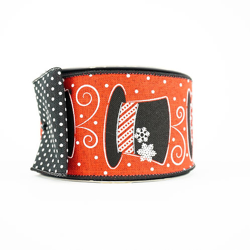 RIBBON 2.5X10YDS SNOWMAN HAT RED
