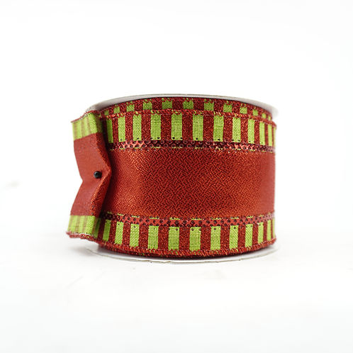 RIBBON 2.5" X 10YDS METALLIC RED AND LIME GREEN