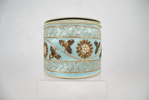 RIBBON 4X10YDS ELEGANT EMBROIDERED BRONZE AND SAGE