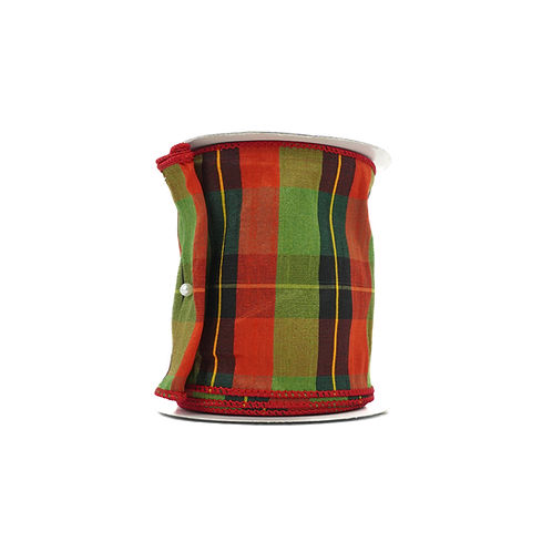 RIBBON CHECKERED PLAID 4X10YDS GREEN, RED AND BLACK