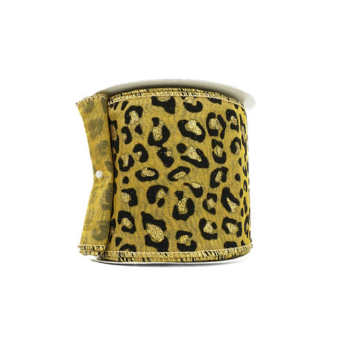 RIBBON GOLDEN CHEETAH 4X10YDS GOLD AND BLACK