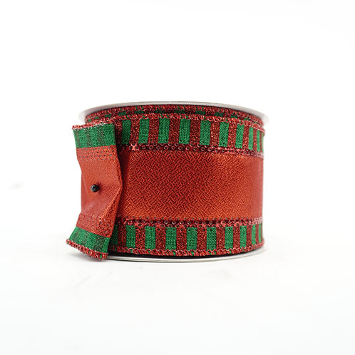 RIBBON 2.5X10YDS METALLIC RED AND EMERALD