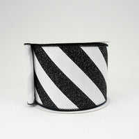 RIBBON GLITTER CANDY STRIPES 4X10YDS BLACK AND WHITE