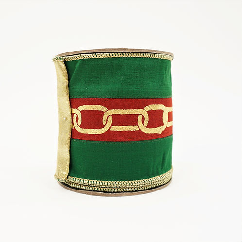 RIBBON CHIC CHAIN WITH GOLD BACK 4X10YDS GREEN AND RED