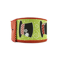 RIBBON 2.5X10YDS SNOWMAN HAT GREEN AND RED