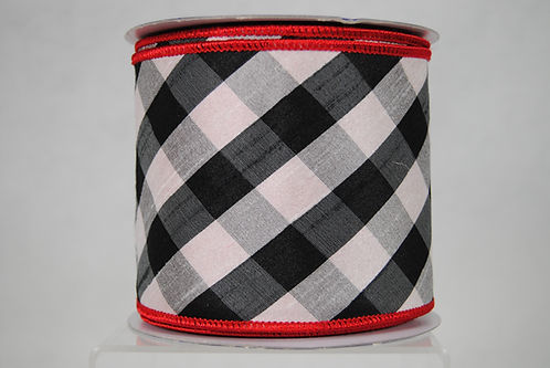 RIBBON CHECKERED 4X10 WHT/BL/RED