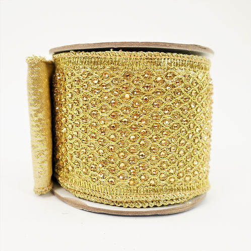 RIBBON VICTORIAN JEWEL 3.5X5YDS GOLD