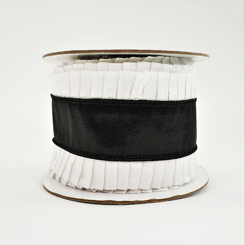 RIBBON RUFFLE BORDER 4X10YDS BLACK AND WHITE