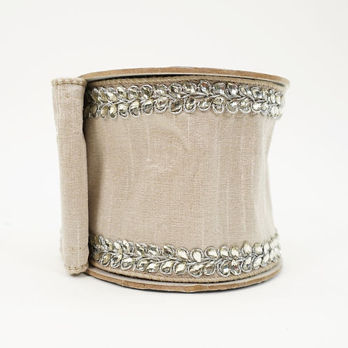 RIBBON ROYAL LAUREL BORDER 4X5YDS PLATINUM WITH JEWELS