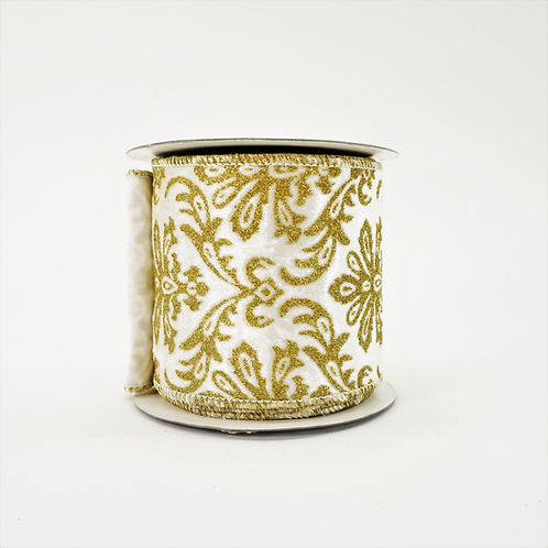 RIBBON GLITTER DAMASK 4"X5YD IVORY