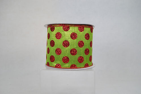 RIBBON GLIT POLKA DOTS 4X10 LM RD