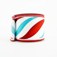 RIBBON 2.5X10YDS SWIRL CANDY RED, WHITE AND TURQUOISE